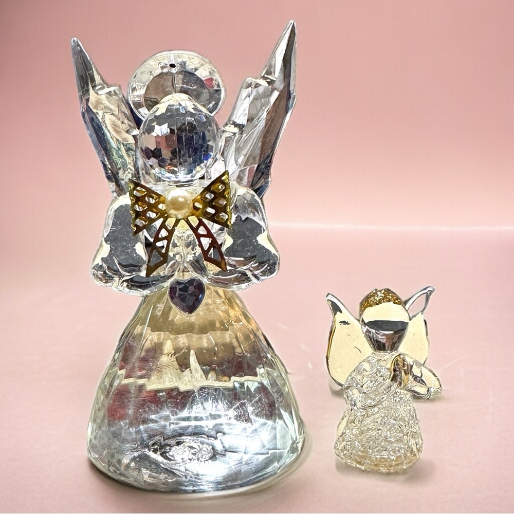 Set of 2 Lovely Crystal/Glass Angel Figurines